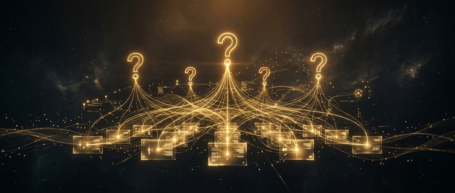 Search engine results transforming into AI-generated answers with optimization indicators
