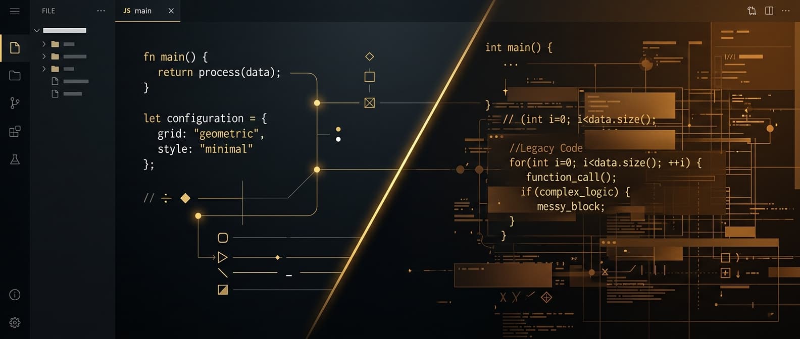 Split-screen comparison showing a modern Next.js interface versus a traditional WordPress dashboard
