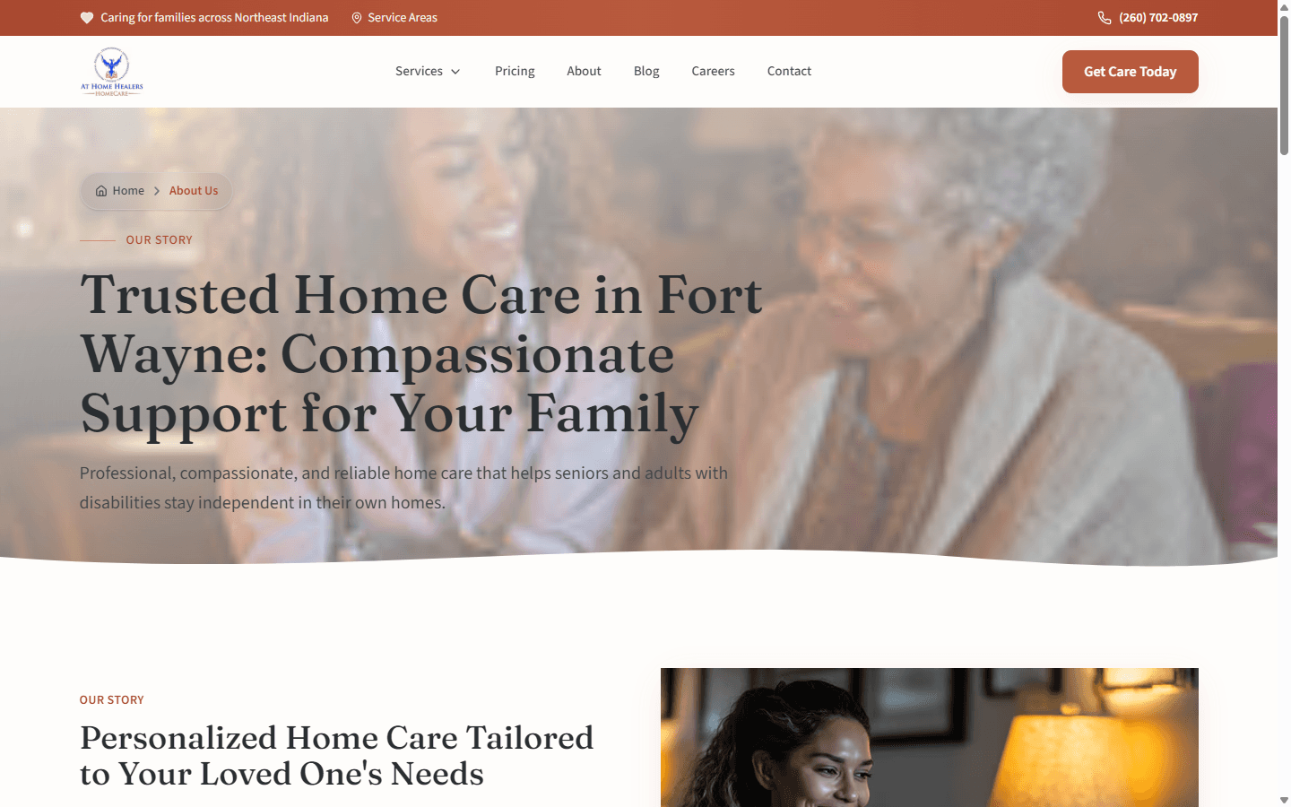 At Home Healers about page highlighting compassionate care mission