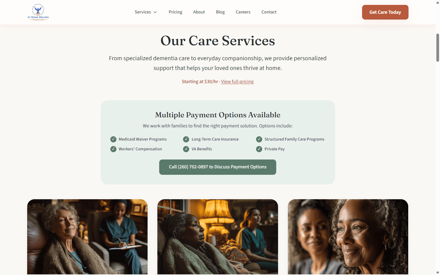 At Home Healers care services overview with payment options