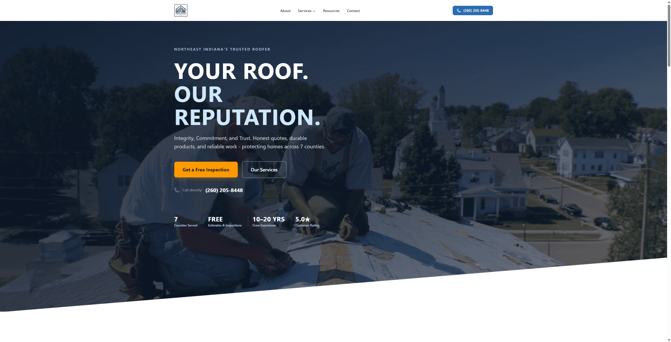 Skyline Roofing Systems website screenshot
